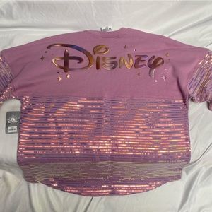New Disney Spirit Jersey Adult Pink EARidescent Sequins Sweater 50th XL